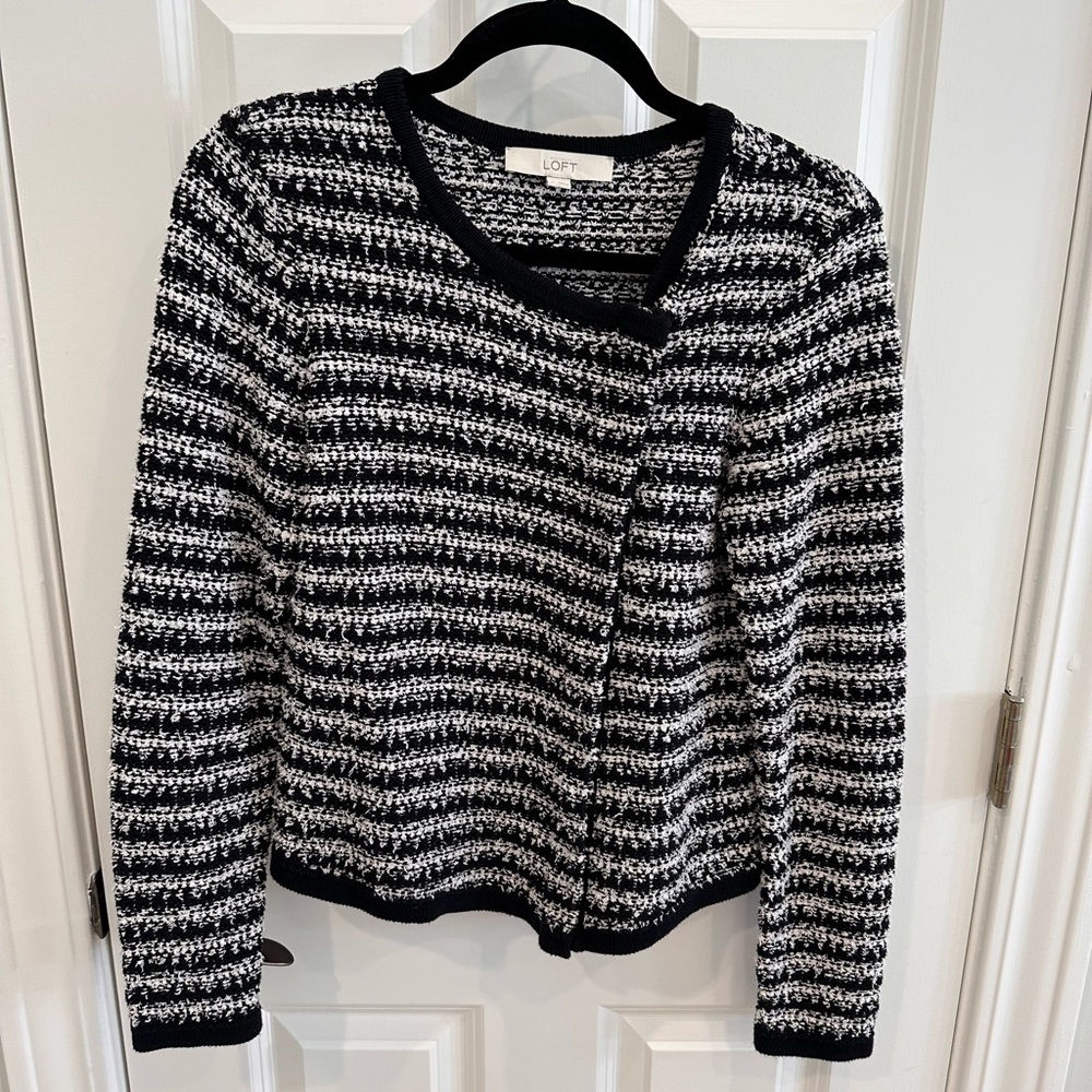 EUC boucle-look tweed knit zip jacket LOFT sz M